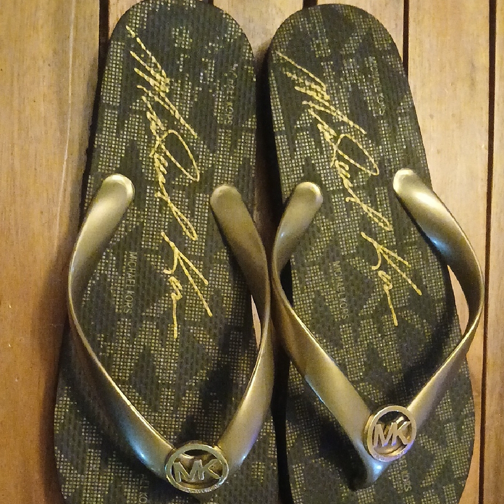 Michael Kors Metallic Gold Flip Flops
